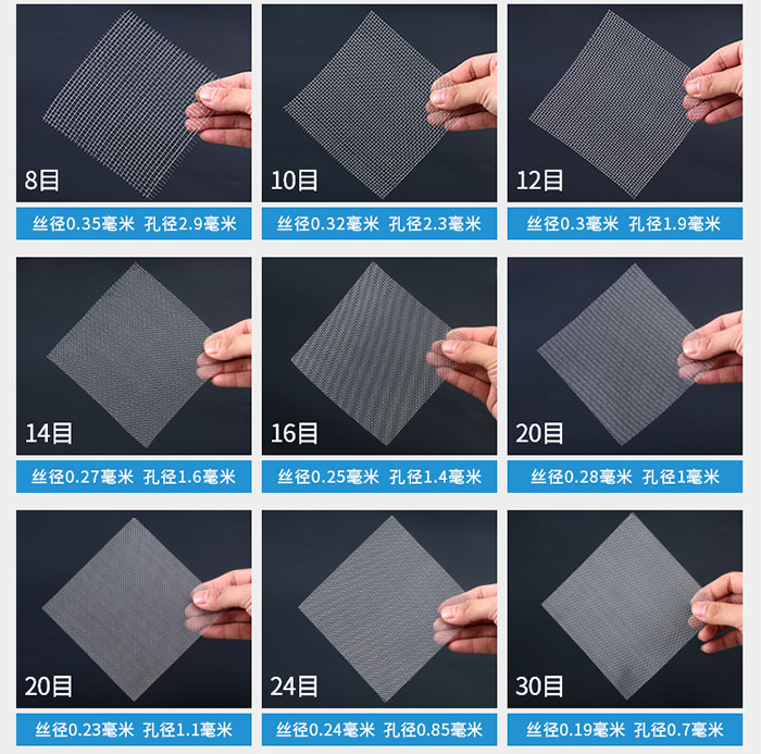 8目-30目金屬絲編織網(wǎng)對應(yīng)的絲徑，孔徑圖片展示